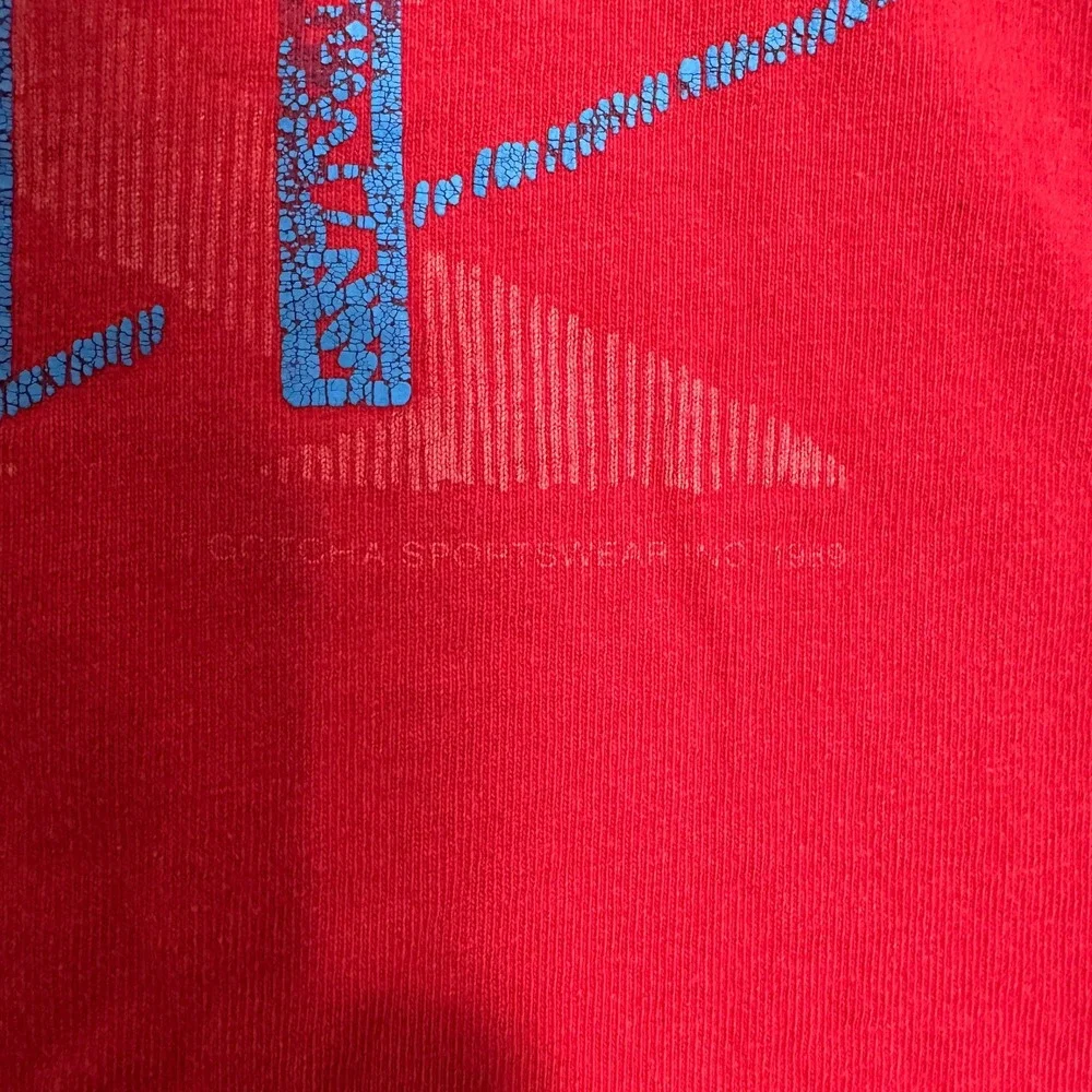 Vintage 1989 Gotcha Surf Double Sided Rainbow Multicolor Spellout Tee Red Medium
